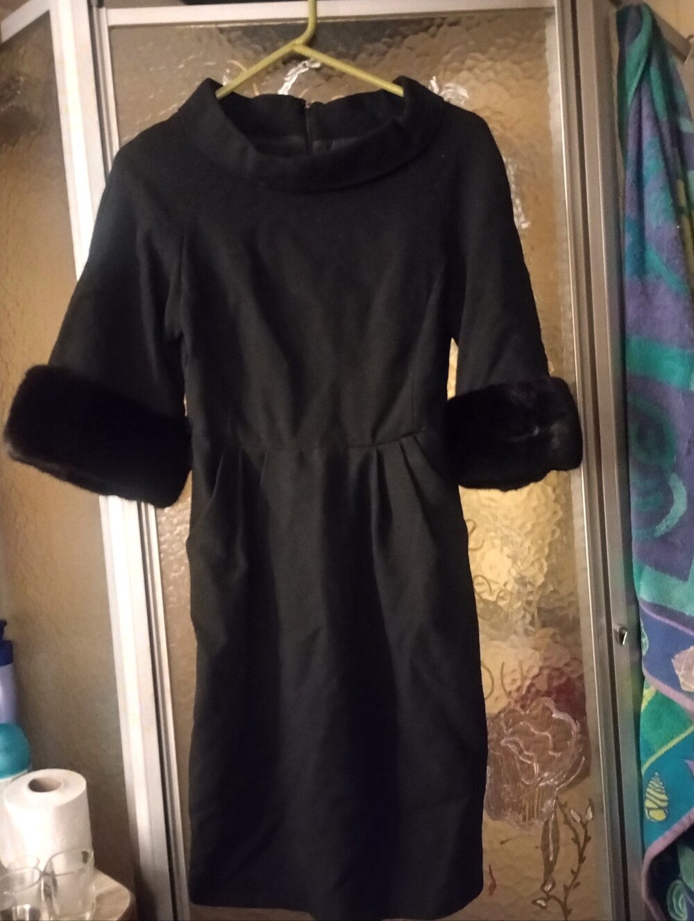 Michael Kors Black Long Sleeve Dress with Faux Fur Cuffs